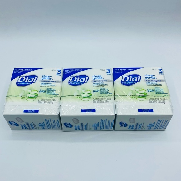 3 Dial Complete Clean+Gentle Aloe Soap 9 Bars Hypoallergenic Antibacterial New - Picture 3 of 5